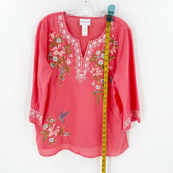 Alfred Dunner Coral Floral Embroidered Peasant Cottage Blouse Women's Medium - Picture 6 of 8